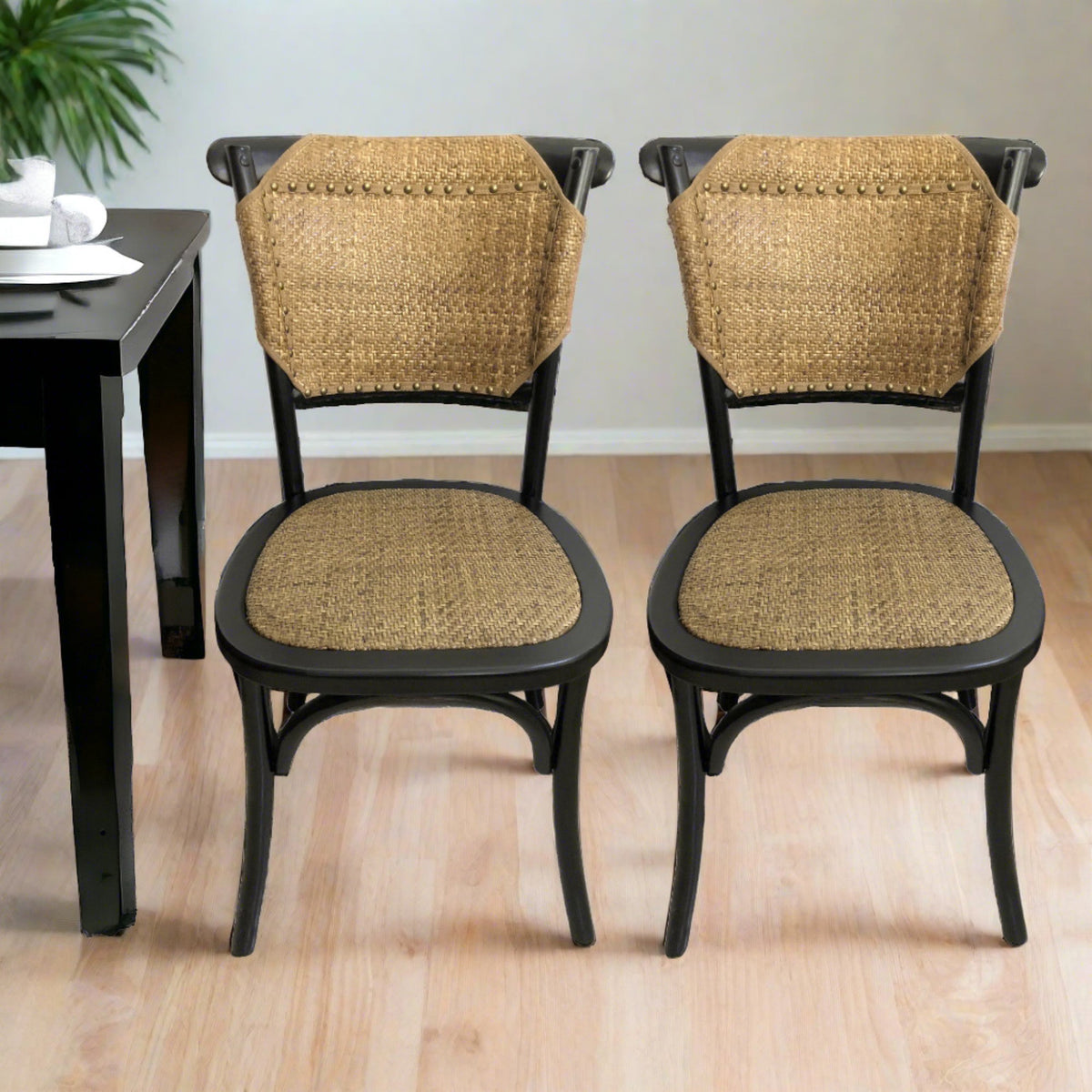 Set of 2 Colmar Side Chairs in Rattan and Wood
