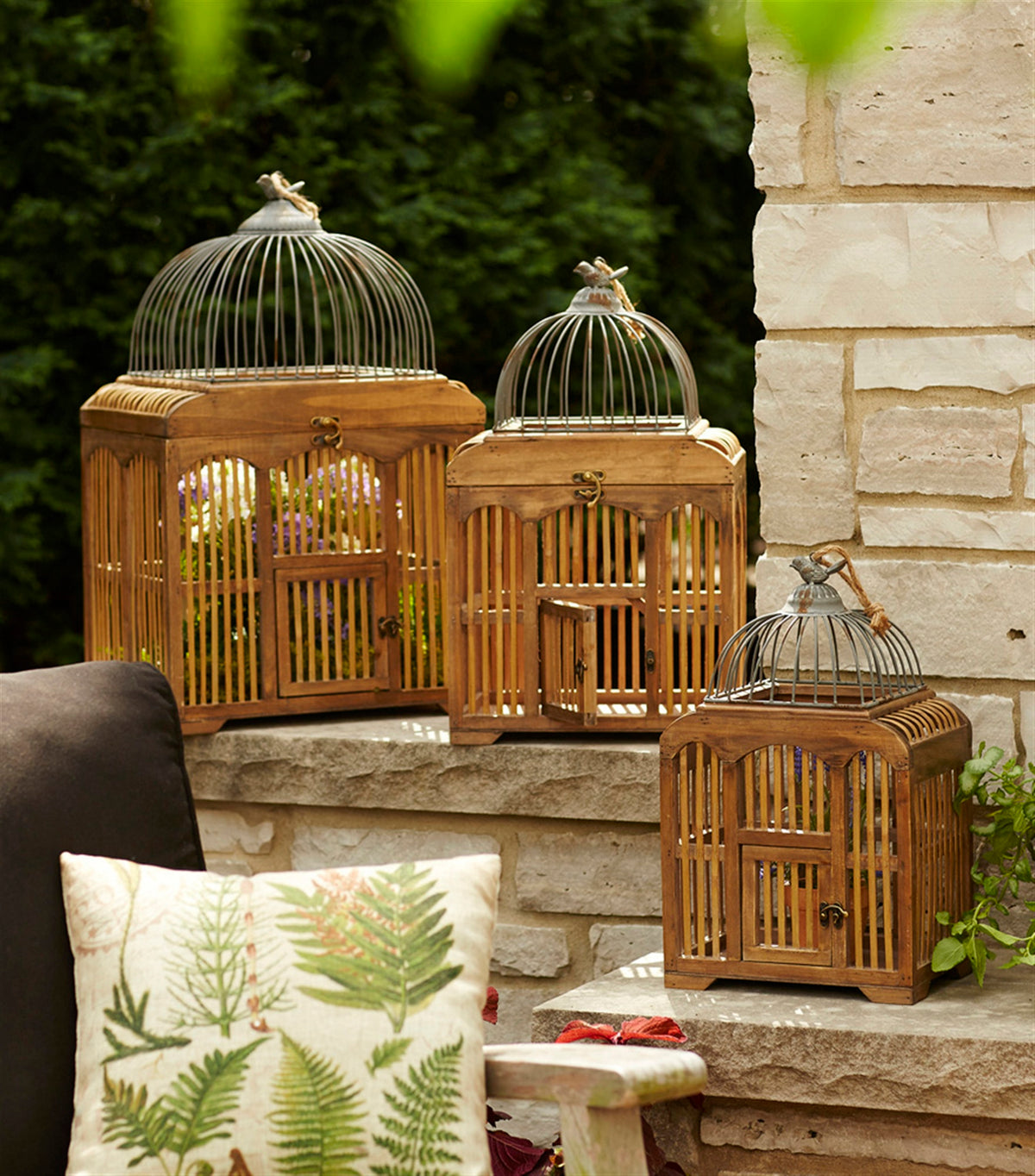 Catherine Wood and Metal Decorative Bird Cages, Set of 3