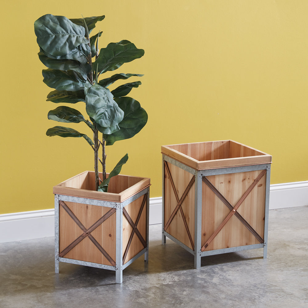 On-Shore Wood & Metal Planter Boxes, Set of 2