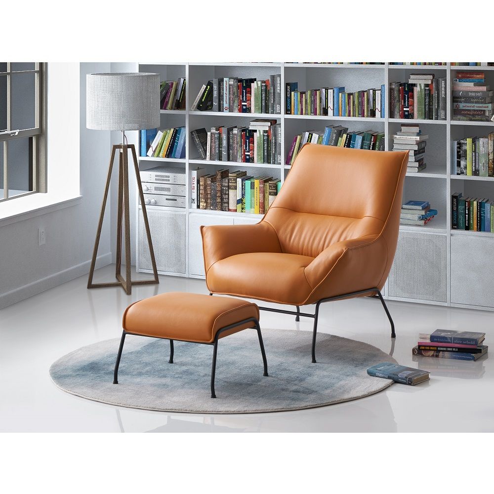 Sandstone Leather Accent Chair & Ottoman