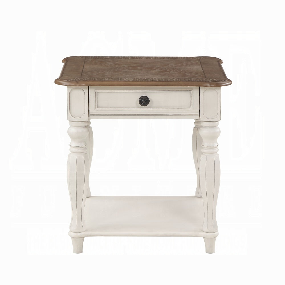 Florian Antiqued White End Table - Adley & Company Inc. 