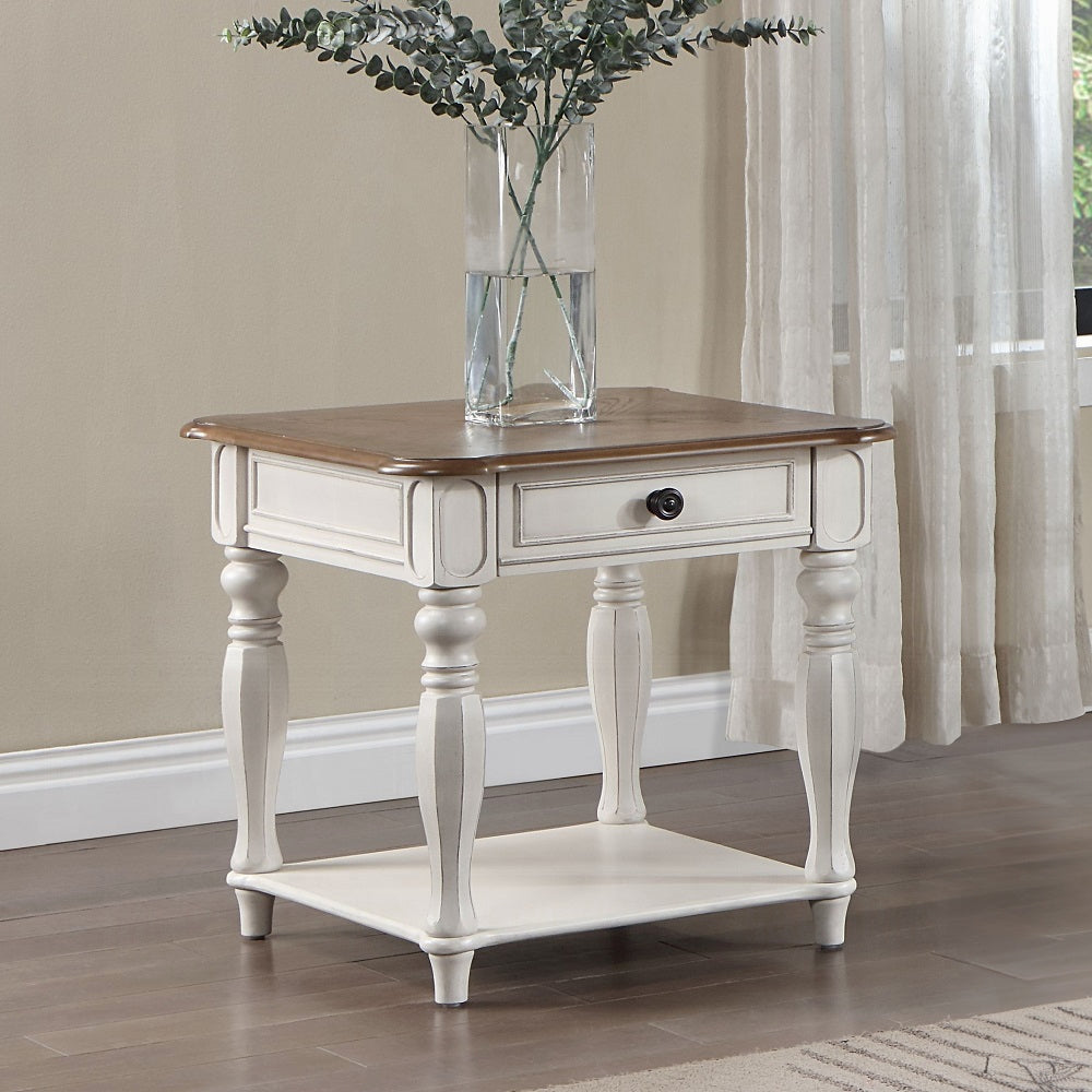 Florian Antiqued White End Table - Adley & Company Inc. 