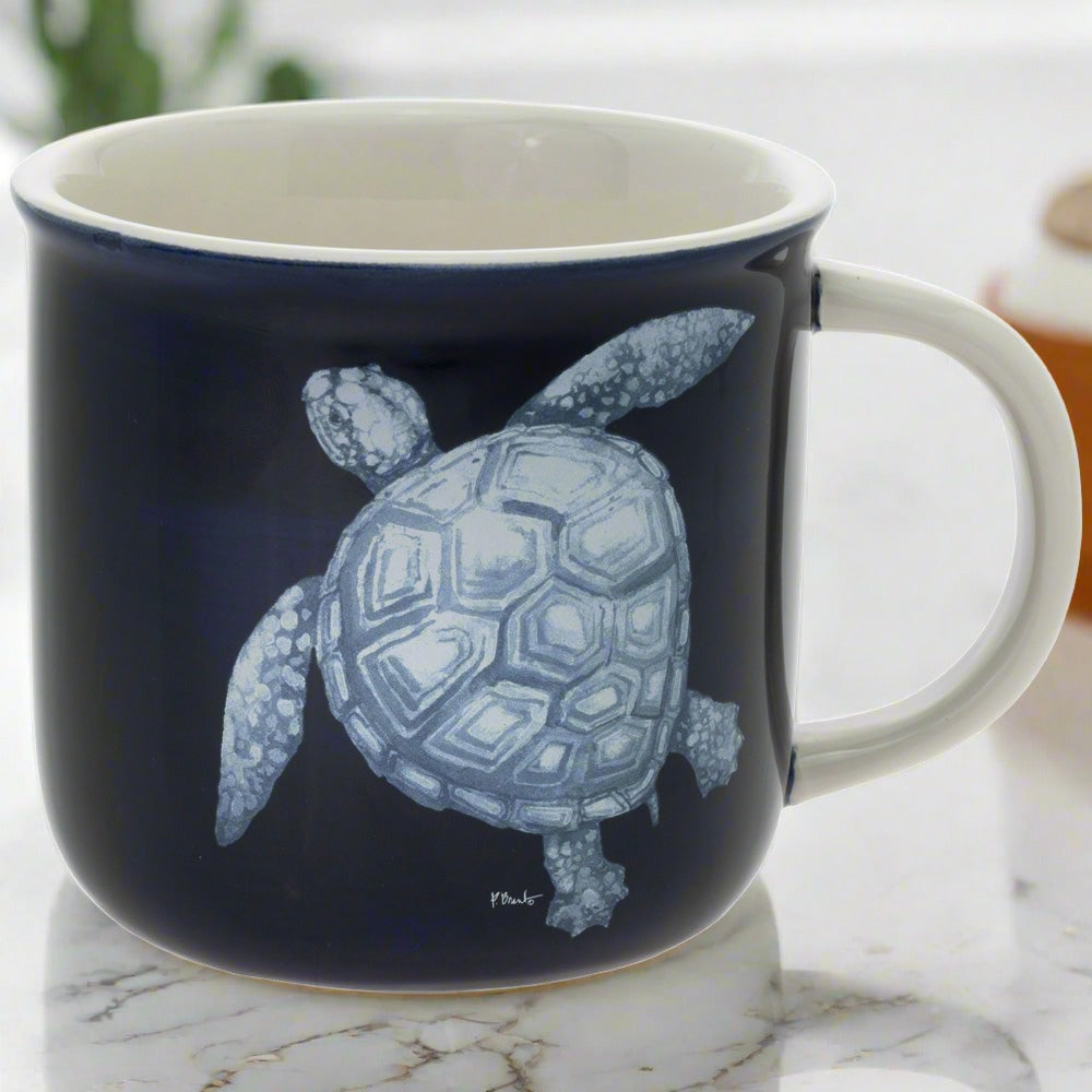 Sea Turtle Blue and White Mugs, Set of 8