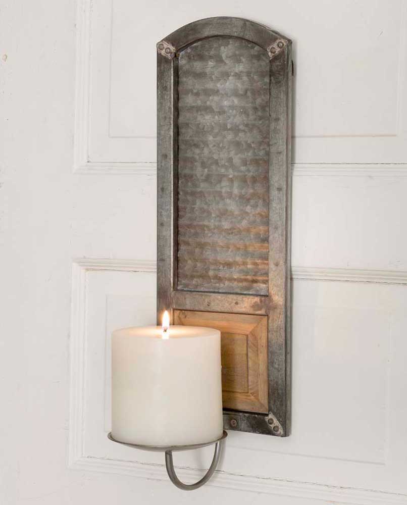 Metal Washboard Pillar Candle Sconce Holder,wall sconce,Adley & Company Inc.