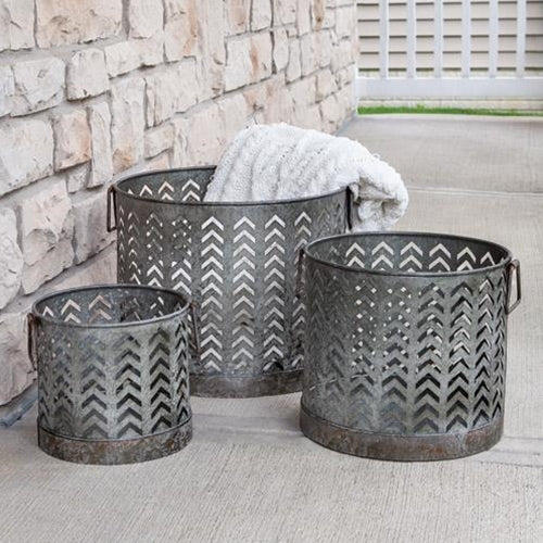 Set of Three Open Chevron Patterned Metal Baskets - Adley & Company Inc. 