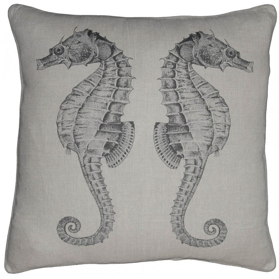 Down Filled Sea Horse Linen Throw Pillow,throw pillow,Adley & Company Inc.