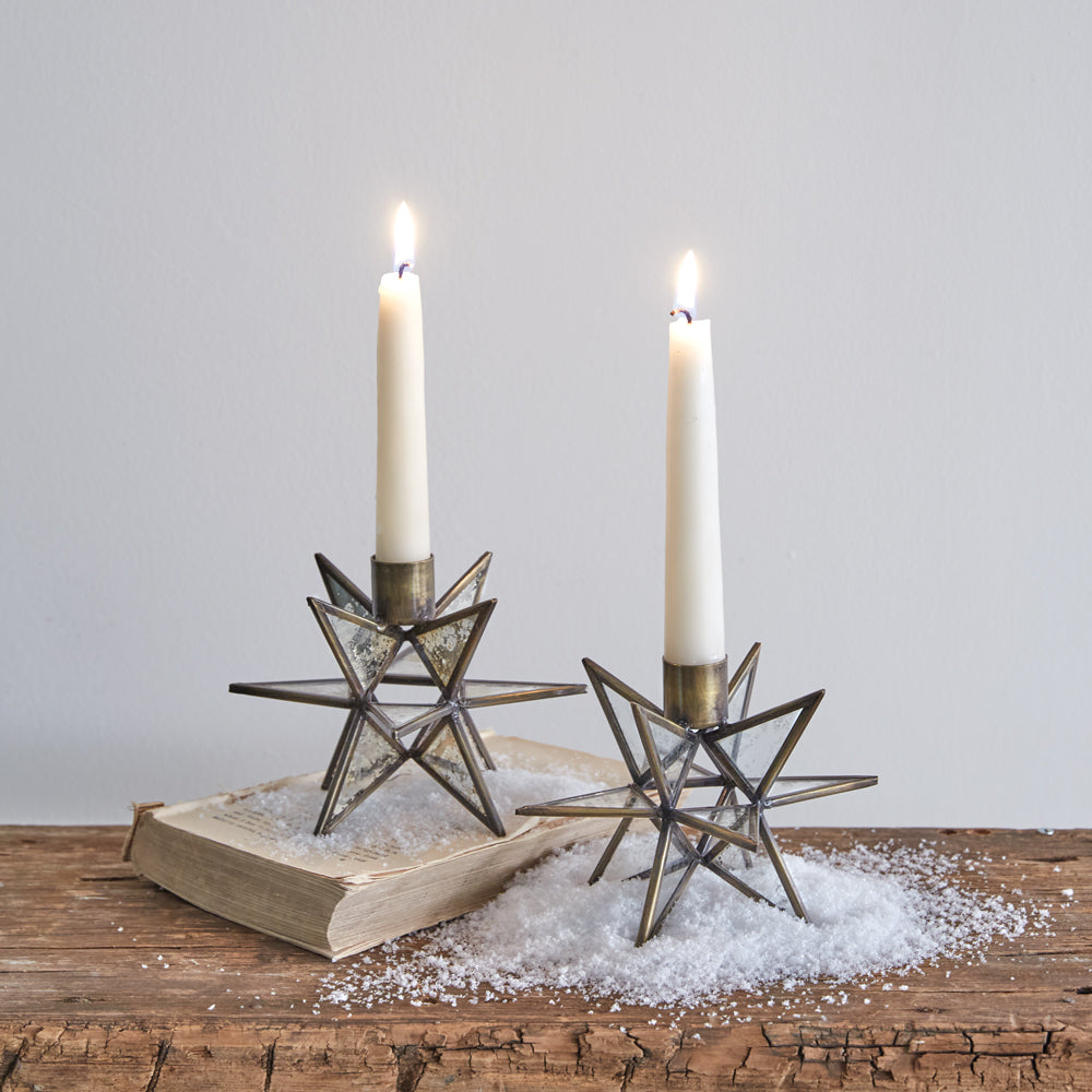 Moravian Star Taper Candle Holders, Set of 2 - Adley & Company Inc. 