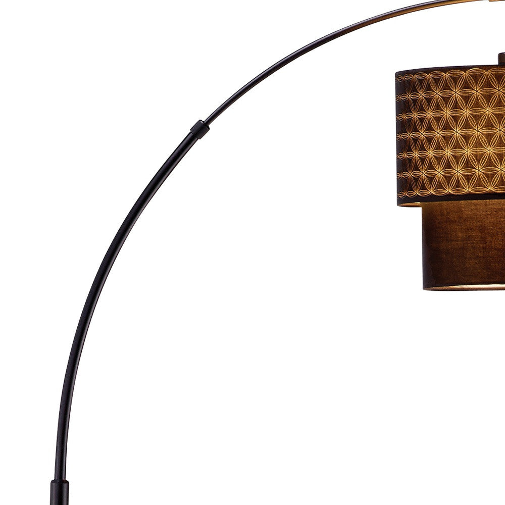 Black Arched Floor Lamp With Brown Drum Shade