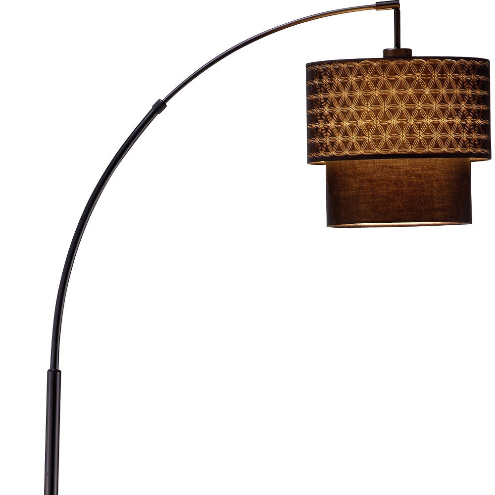 Black Arched Floor Lamp With Brown Drum Shade