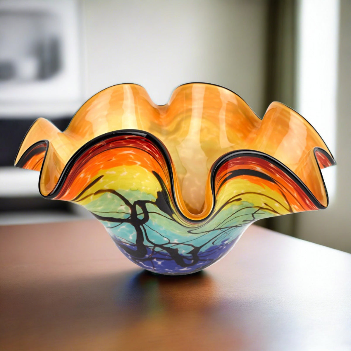 Ocean Waves Art Glass Bowl