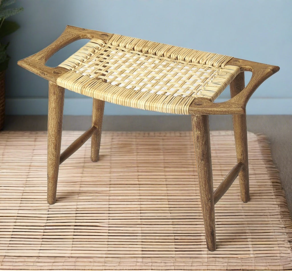 Palm Springs Wood and Rattan Stool