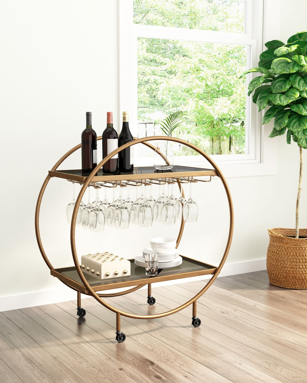 Black And Gold Mirrored Bar Cart