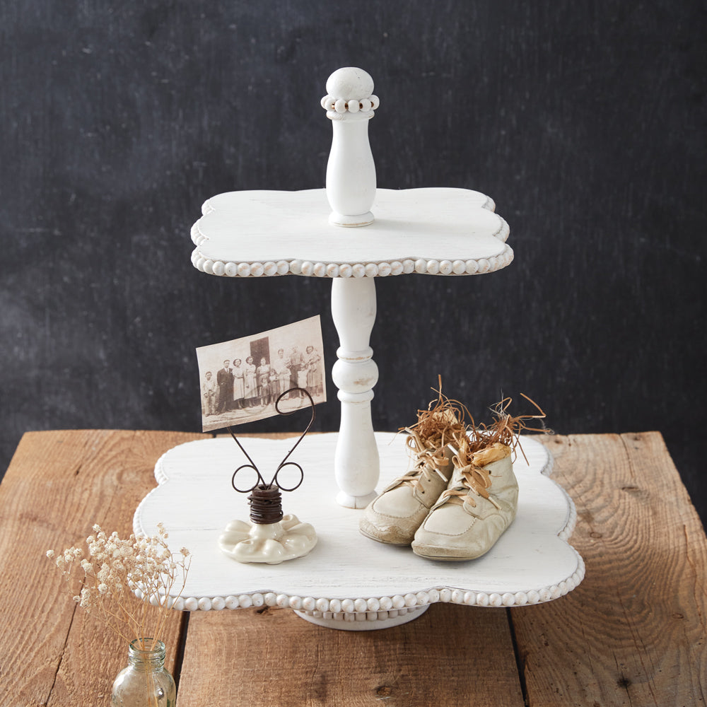 Primrose White Wood Two-Tier Display Stand