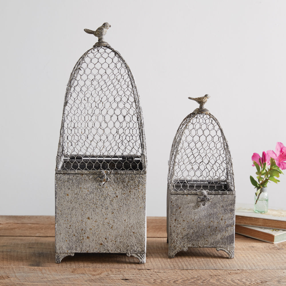 Set of Two Decorative Wire Cloches