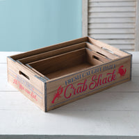 Set of Three Crab Shack Wood Crates