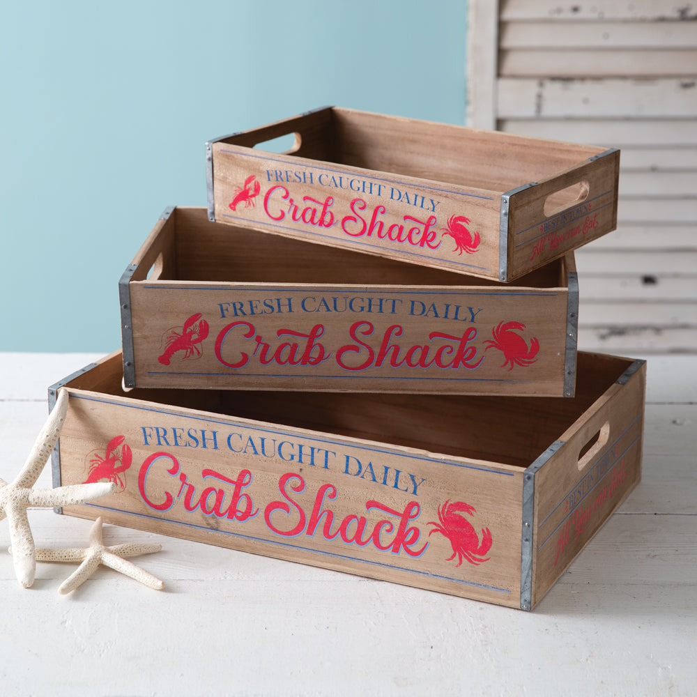 Set of Three Crab Shack Wood Crates