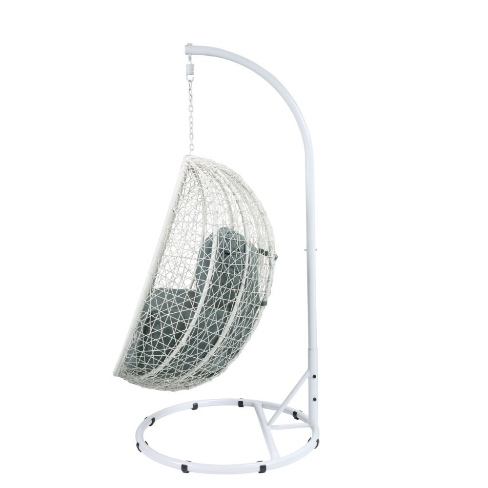 Simona Hanging Pod Outdoor Swing Chair, White and Seafoam Green