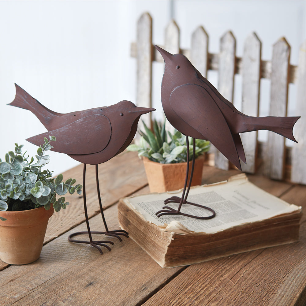 Two Metal Songbirds Statues