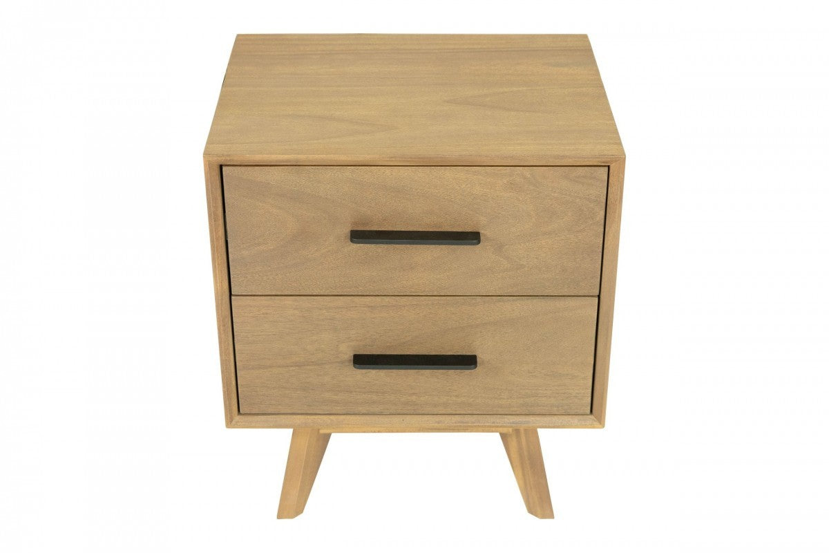 American Walnut Finished Two Drawer Nightstand