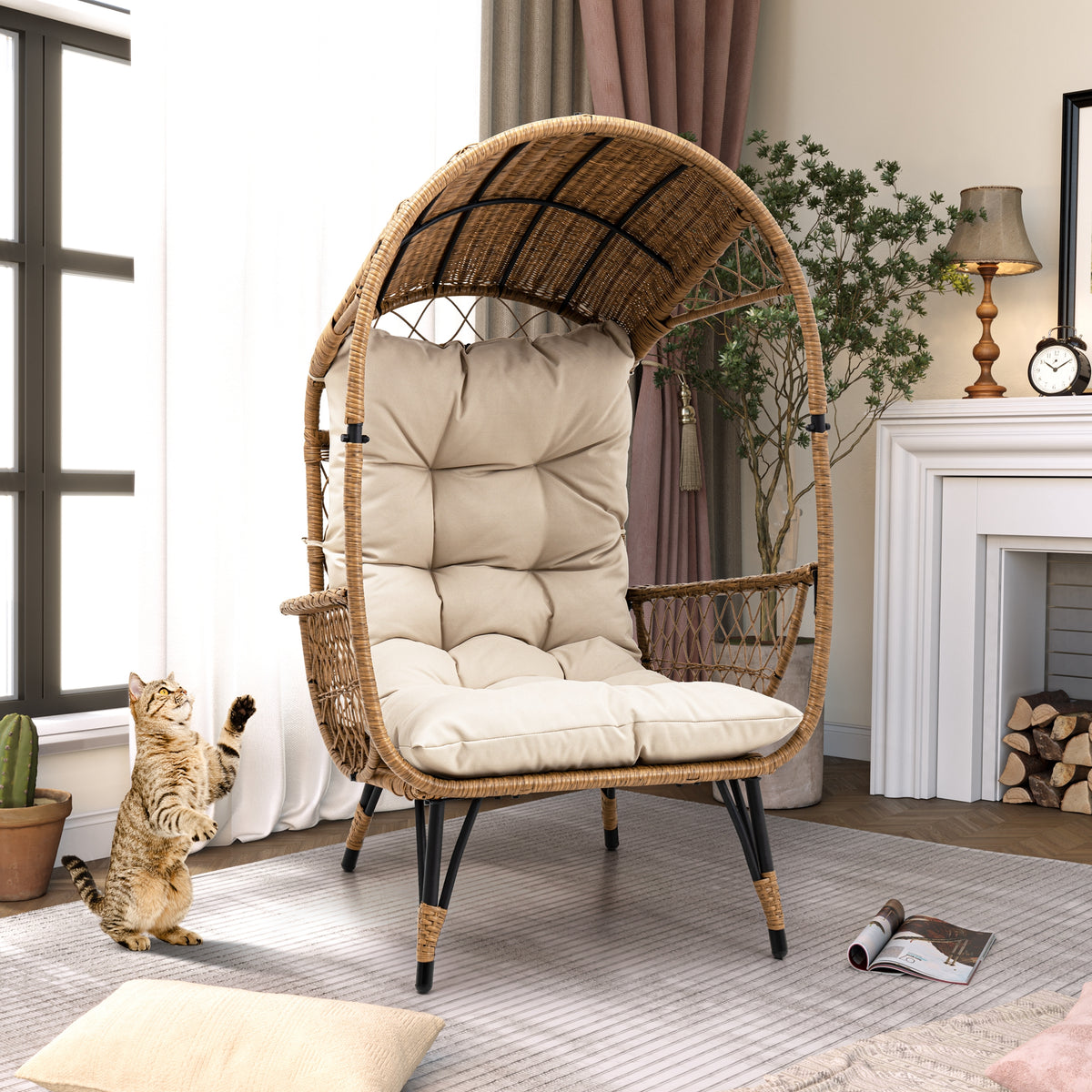 Outdoor Wicker Egg Arm Chair With Cushion