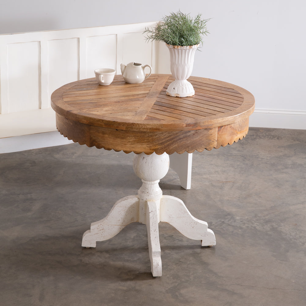Two Toned Slatted Wood Small Round Kitchen Table