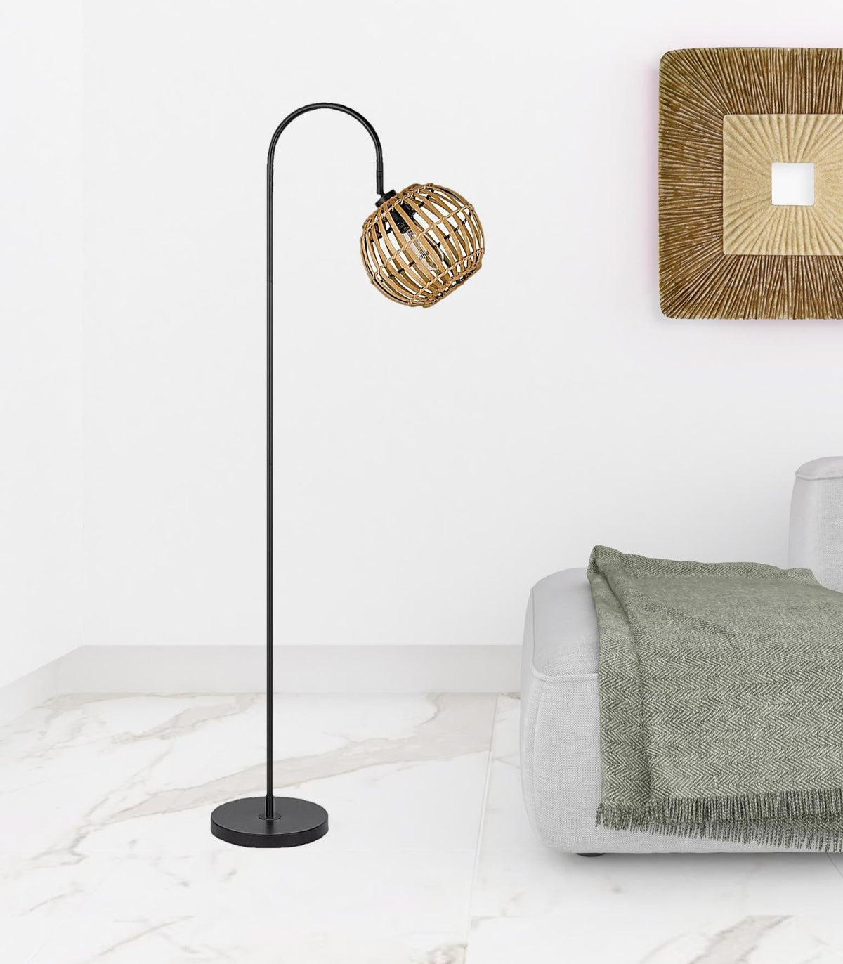 Mira Floor Lamp with Rattan Globe Shade
