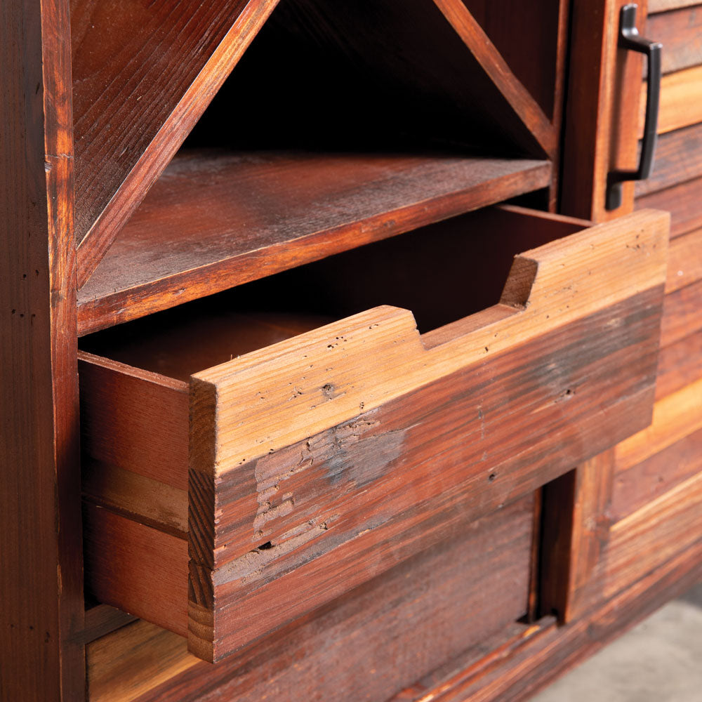 Rustic Wheeled Bar Cabinet