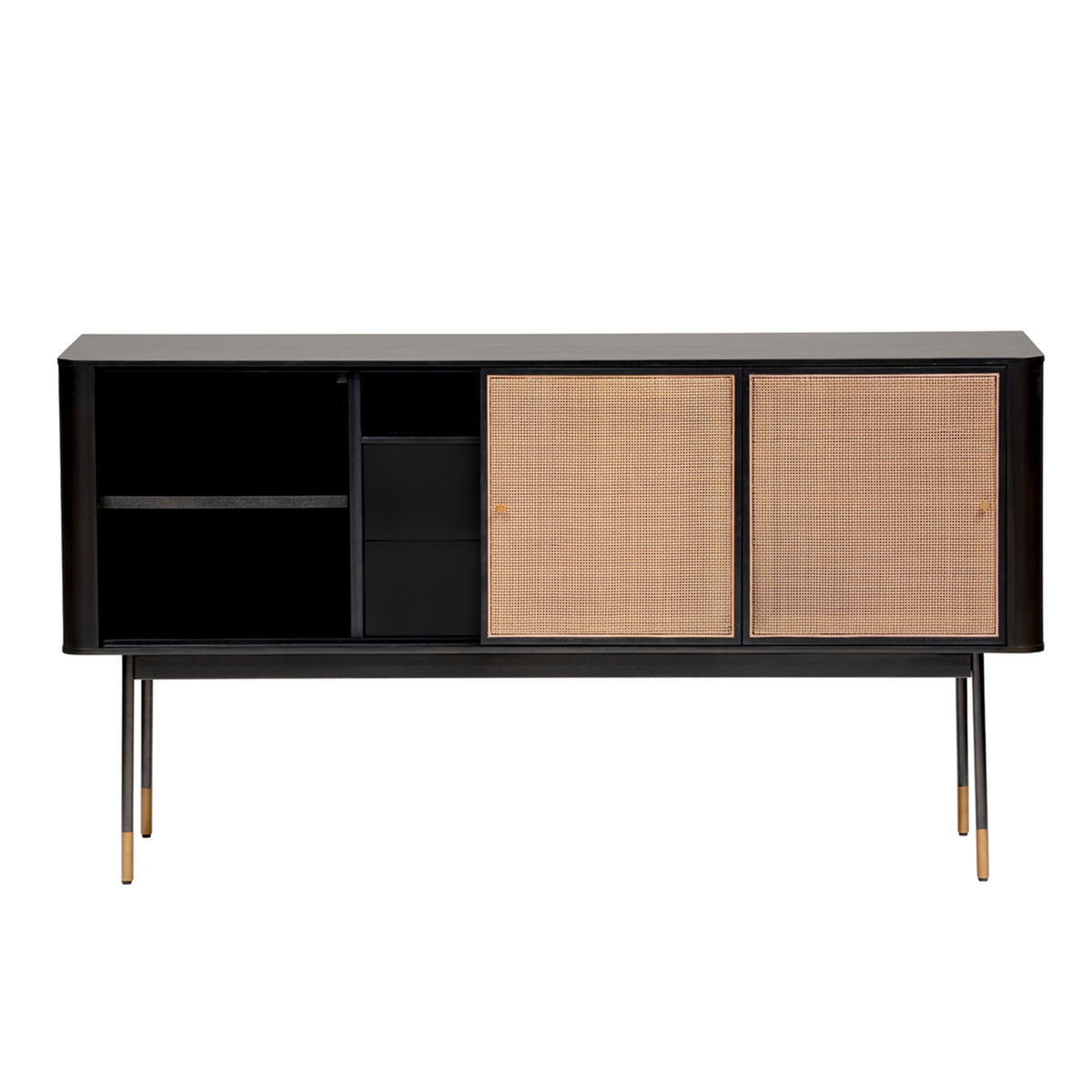 Miriam Sideboard In Black With Natural Wicker