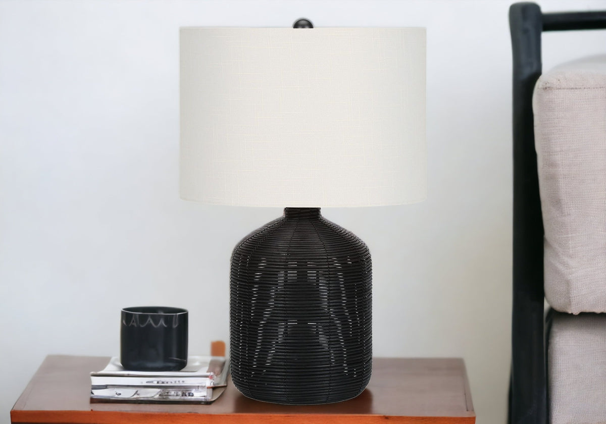Black Rattan Table Lamp