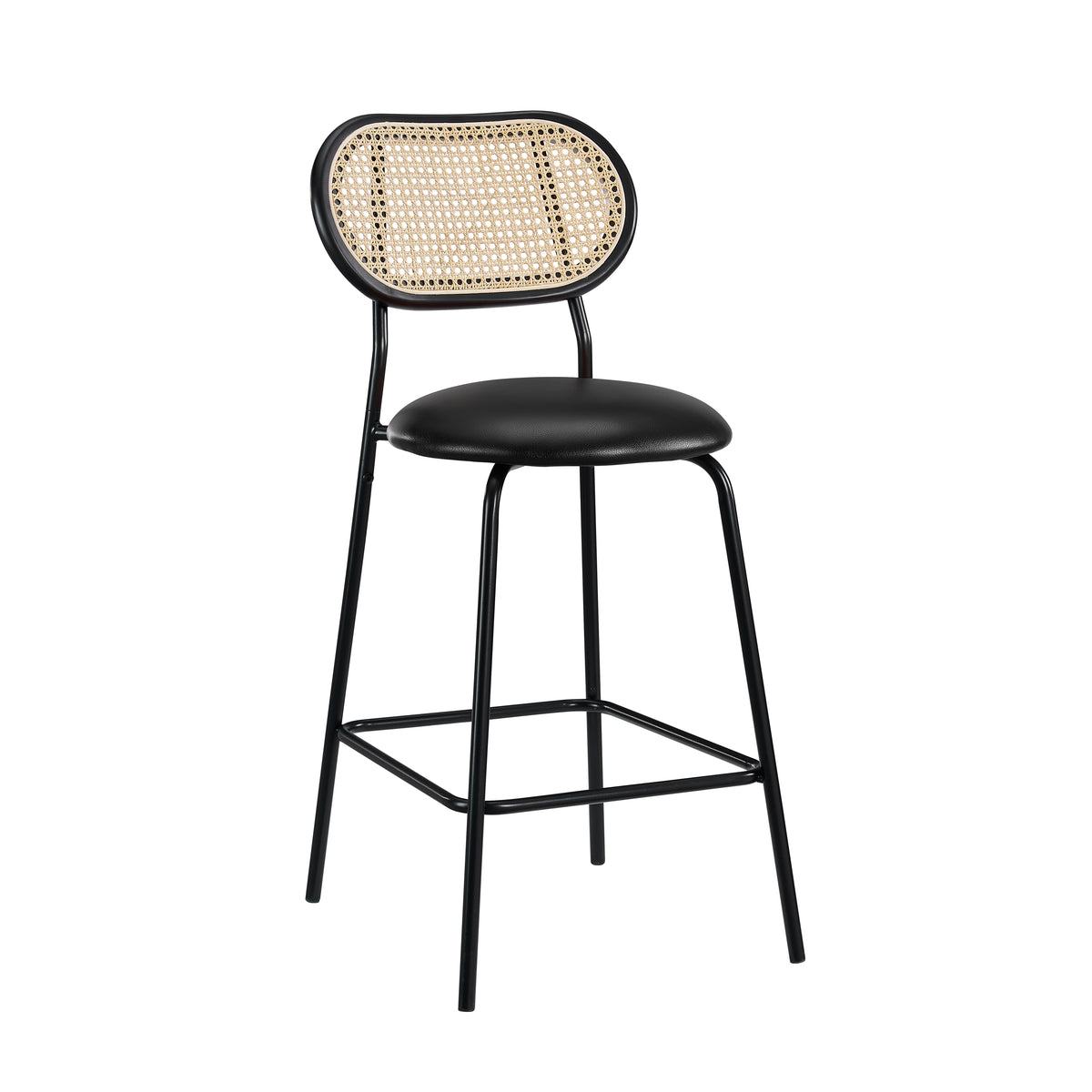 Rattan and Faux Leather Counter Height Barstool