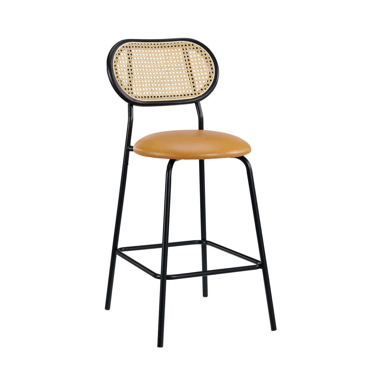 Rattan and Faux Leather Counter Height Barstool