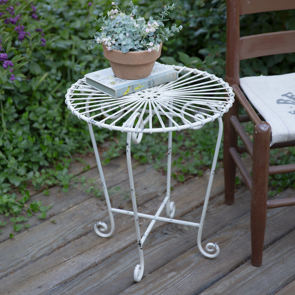 Evelyn White Metal Side Table, Indoor or Outdoor