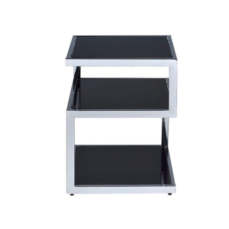 Alyea Black Glass and Chrome Modern Side Table