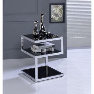 Alyea Black Glass and Chrome Modern Side Table
