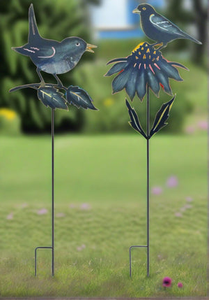 Set of 2 Blue Bird Garden Stakes