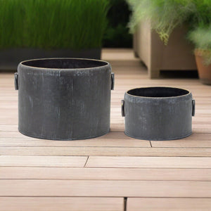 Set of 2 Black Round Weathered Metal Planters
