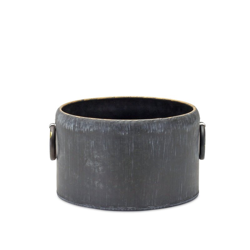 Set of 2 Black Round Weathered Metal Planters