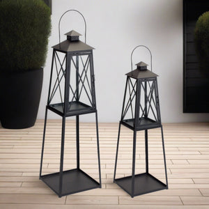 Tall Glass and Metal Candle Lanterns, Set of 2