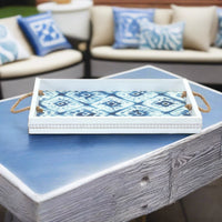 Blue and White Tie Dye Wooden Decorative Trays, Set of 2