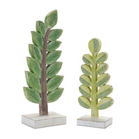 Tabletop Carved Resin Leaf Sculptures, Set of 2