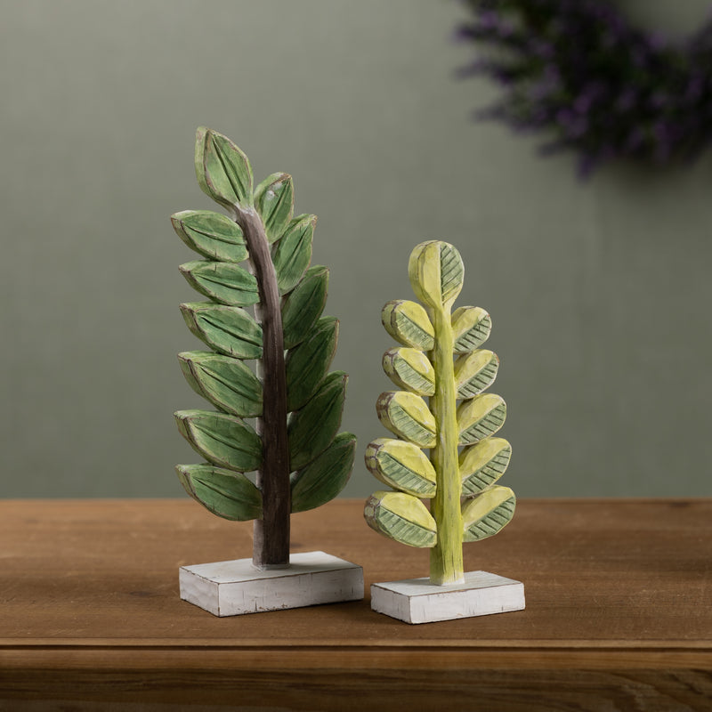 Tabletop Carved Resin Leaf Sculptures, Set of 2