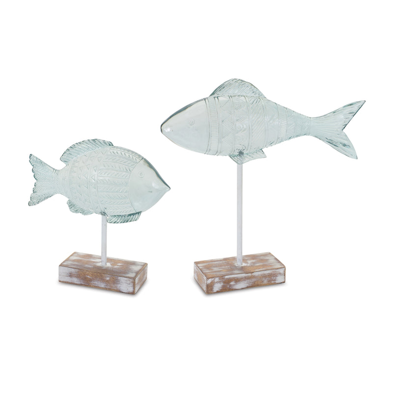 Set of 2 Decorative Resin Fish on Stands