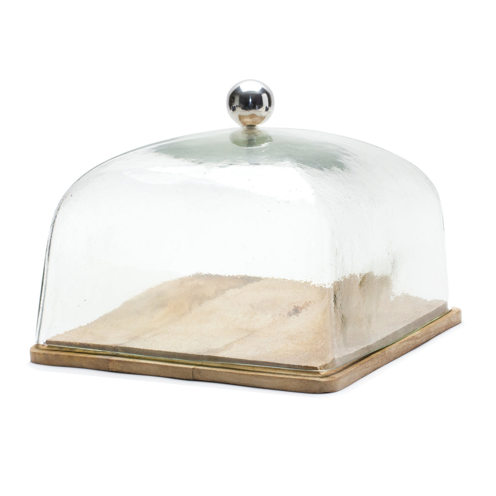 Square Wood and Glass Domed Dessert Display Cloche