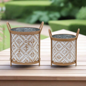 Long Beach Footed Metal Planters, Set of 2