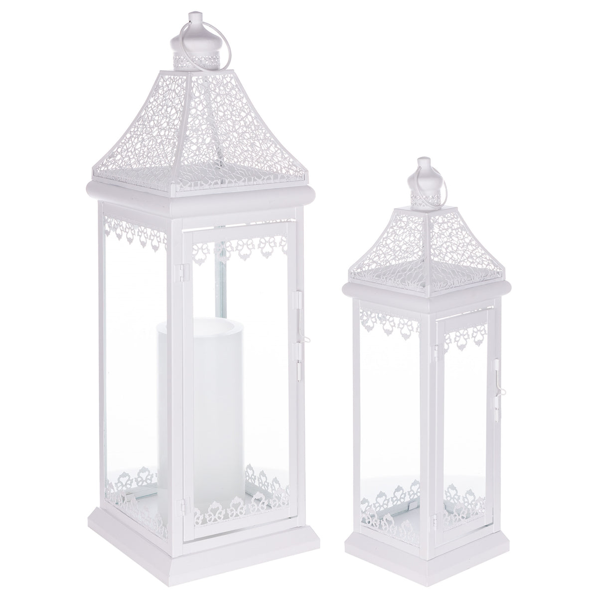 Lacey Metal Candle Lanterns, Set of 2 - Adley & Company Inc. 
