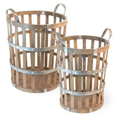 Nesting Bamboo and Metal Storage Baskets