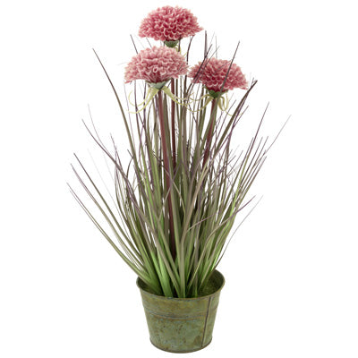 Calming Pink Mums Artificial Grass Plant, Set of 2