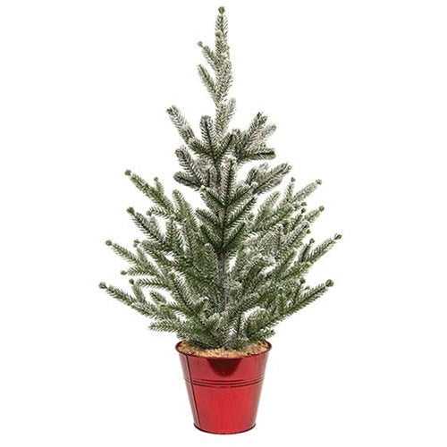 Faux Foliage Christmas Tree with Red Metal Base