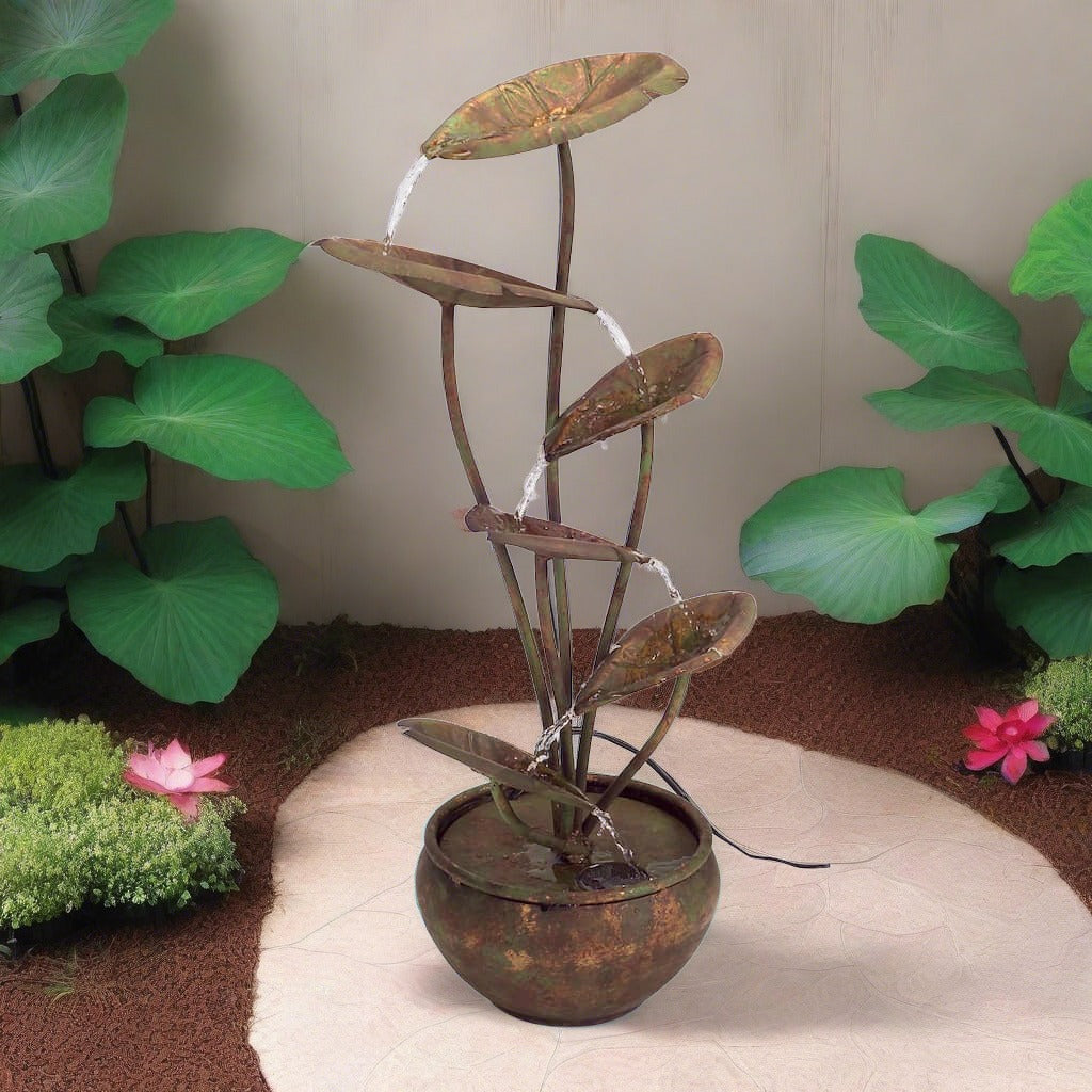 Lotus Leaf Bronze Metal Water Fountain with Pump - Adley & Company Inc. 