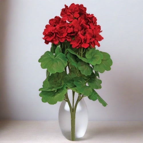 Red Geranium Stalk with Leaves, 17"H, Set of 4